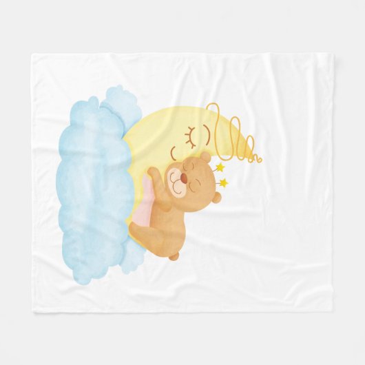 Couverture Polaire Sommeil mignon d'ours sur la lune (Devant (Horizontal))