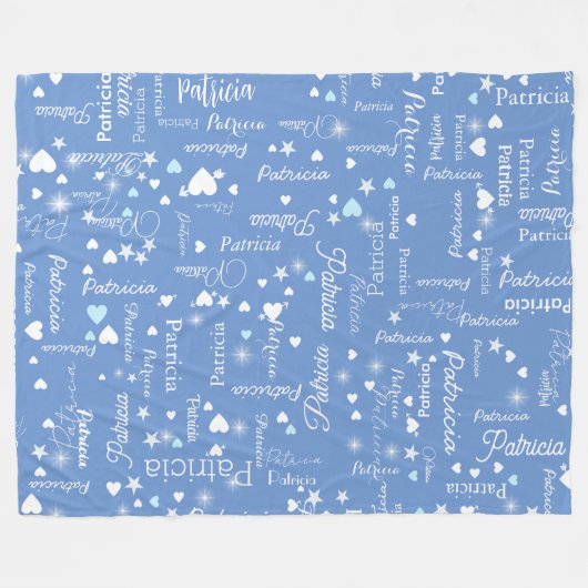 Couverture Polaire Son nom & Coeurs cornflower bleu girly (Devant (Horizontal))