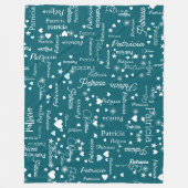 Couverture Polaire Son nom & Coeurs girly bleu turquoise (Devant)