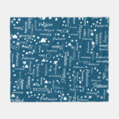 Couverture Polaire Son nom & Coeurs Ocean-Blue romantique (Devant (Horizontal))