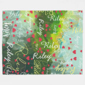 Couverture Polaire Son nom Initial et Red Hearts Aquarelle (Devant (Horizontal))