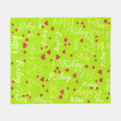 Couverture Polaire Son nom Initiale et Coeurs rouges Acid-Green (Devant (Horizontal))