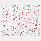 Couverture Polaire Son nom Initiale et Coeurs rouges partout Blanc (Devant (Horizontal))