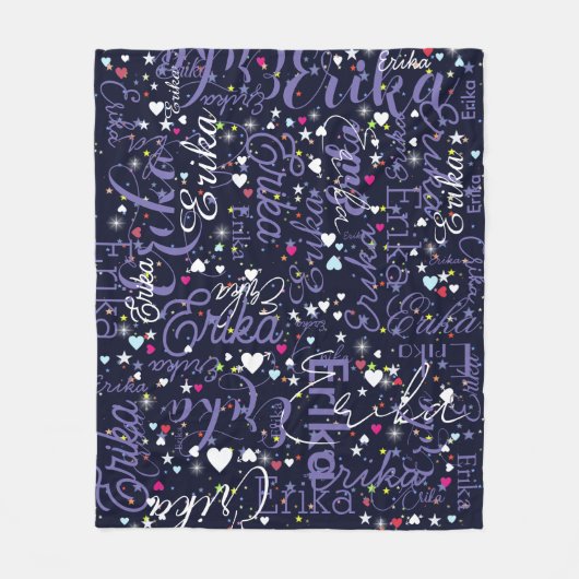 Couverture Polaire Son nom, Splashed Coeurs mignons et étoiles (Devant)
