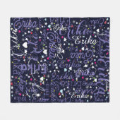 Couverture Polaire Son nom, Splashed Coeurs mignons et étoiles (Devant (Horizontal))