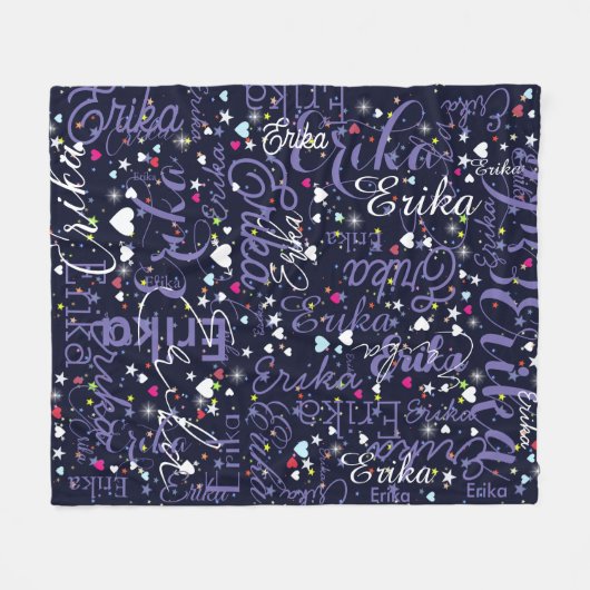 Couverture Polaire Son nom, Splashed Coeurs mignons et étoiles (Devant (Horizontal))