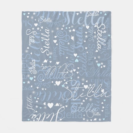 Couverture Polaire Son nom, Splashed Coeurs mignons et étoiles Bleu (Devant)