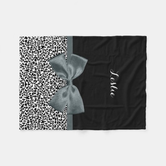 Couverture Polaire Sophistiqué Empreinte de léopard Gris Bow avec nom (Devant (Horizontal))