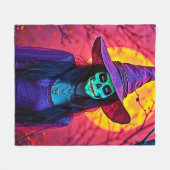 Couverture Polaire Sorcière d'Halloween avec conception de visage crâ (Devant (Horizontal))