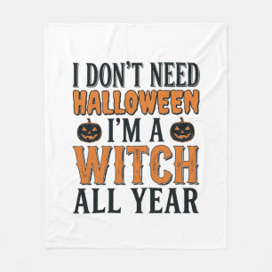 Couverture Polaire Sorcière drôle toute l'année Typographie Halloween
