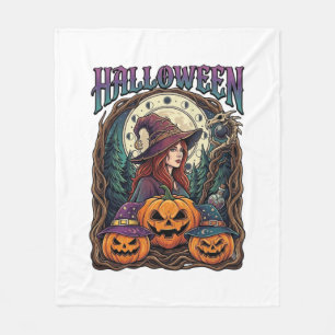 Couverture Polaire Sorcières d'Halloween Citrouilles Phases de la Lun