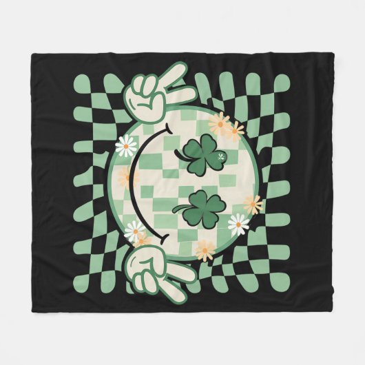 Couverture Polaire Sourire shamrock Face Drôle St Patrick's Day (Devant (Horizontal))