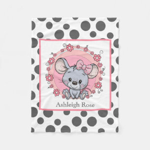 Couverture Polaire Souris mignonne sur points gris/blancs, personnali