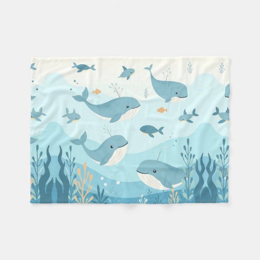 Couverture Polaire Sous la mer Baleines et poissons (Devant (Horizontal))