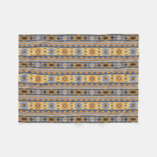 Couverture Polaire Southwest Design Gold Blue Grey Tribal Motif