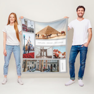 Couverture Polaire Souvenirs de voyage garde photo gris blanc