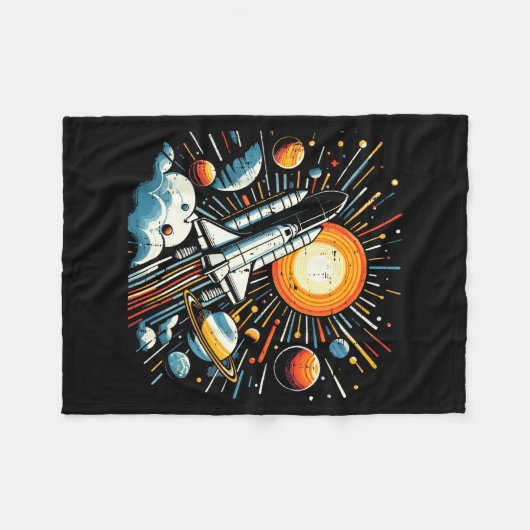 Couverture Polaire Space Shuttle Sun Planets Rocket Galaxy Boys Kids  (Devant (Horizontal))