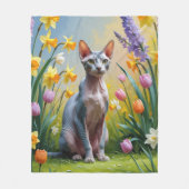Couverture Polaire Sphynx Chat Fleurs de printemps Peinture (Devant)