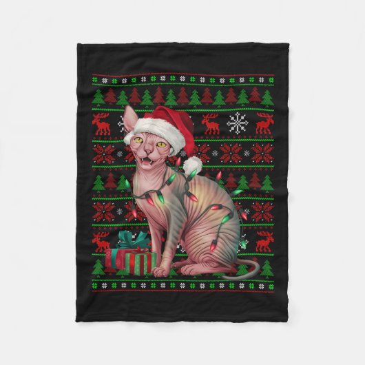 Couverture Polaire Sphynx Chat Xmas Lights Vilant Santa Hat Sphynx Ch (Devant)
