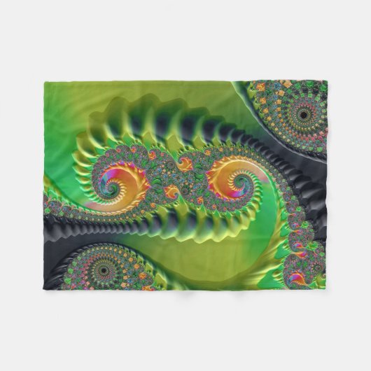 Couverture Polaire Spirales Orange Vert Art Fractal (Devant (Horizontal))
