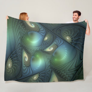Couverture Polaire Spirales Turquoise Beige Vert Abstrait Fractal Art