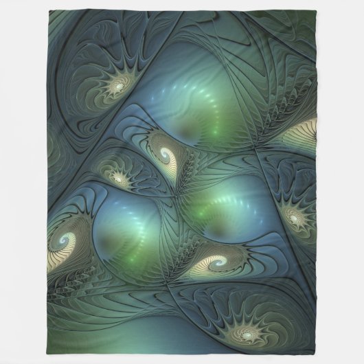 Couverture Polaire Spirales Turquoise Beige Vert Abstrait Fractal Art (Devant)