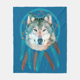 Couverture Polaire Spirit Wolf Dream Catcher Toison Blanche