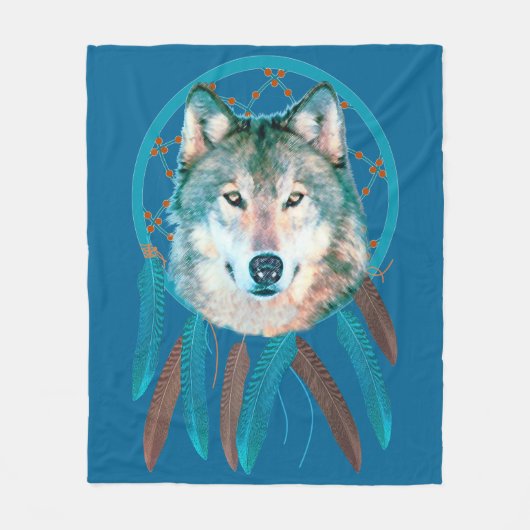 Couverture Polaire Spirit Wolf Dream Catcher Toison Blanche (Devant)