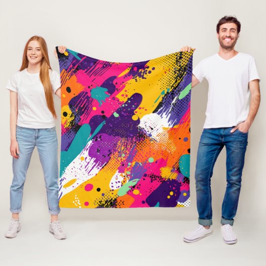 Couverture Polaire Splash couleur Abstrait dans le style comique rétr (En situation)
