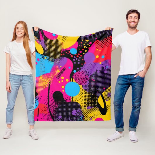 Couverture Polaire Splash couleur Abstrait dans le style comique rétr (En situation)