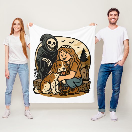 Couverture Polaire Spooky Grim Reaper with Girl and Dog Skeleton Art (En situation)