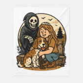 Couverture Polaire Spooky Grim Reaper with Girl and Dog Skeleton Art (Devant)