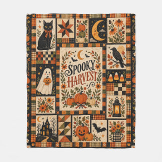 Couverture Polaire Spooky Harvest Vintage Halloween Patchwork