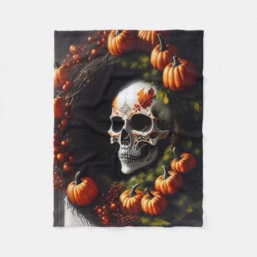 Couverture Polaire Spooky Skull and Pumpkin Wreath (Devant)