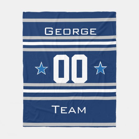 Couverture Polaire Sports Blue Nom, Numéro, Équipe, Ventilateur (Devant)