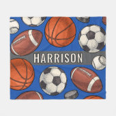 Couverture Polaire Sports Royal Blue Monogrammes sur mesure (Devant (Horizontal))