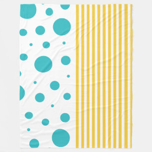 Couverture Polaire Spots et rayures - Turquoise et Jaune