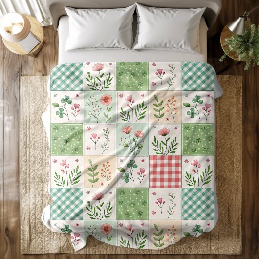 Couverture Polaire Spring Flowers Patchwork Quilt Fleece Blanket