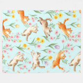 Couverture Polaire Spring Garden Romp – Playful Cats & Blossoms (Devant (Horizontal))