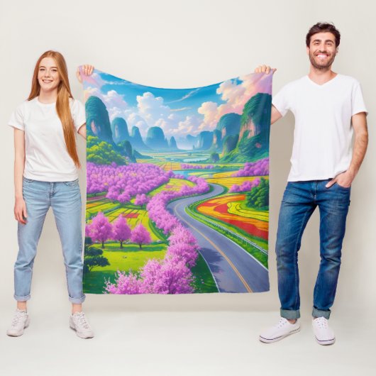 Couverture Polaire "Spring Serenity - Cherry Blossom Trail Thail" (En situation)