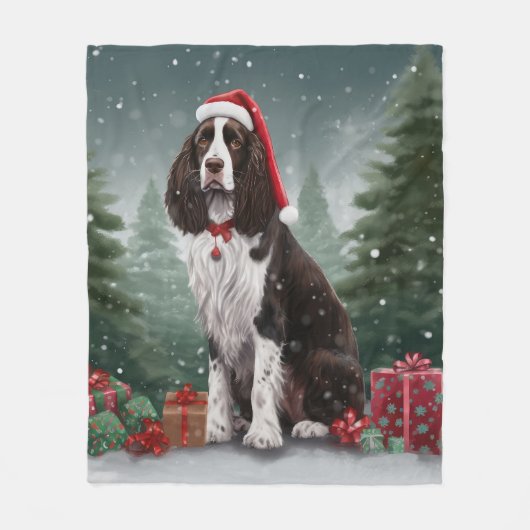 Couverture Polaire Springer Spaniel Chien dans la neige Noël (Devant)