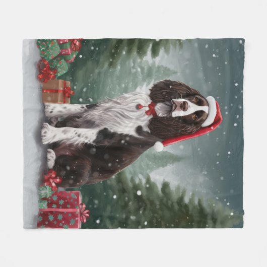 Couverture Polaire Springer Spaniel Chien dans la neige Noël (Devant (Horizontal))
