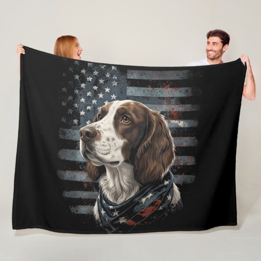 Couverture Polaire Springer Spaniel Chien Drapeau Américain (En situation)