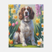 Couverture Polaire Springer Spaniel Chien Fleurs de printemps Peintur (Devant)