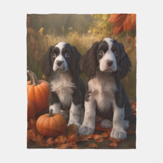 Couverture Polaire Springer Spaniel Chiot Automne Citrouille de plais (Devant)