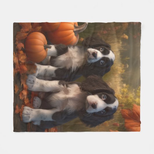 Couverture Polaire Springer Spaniel Chiot Automne Citrouille de plais (Devant (Horizontal))