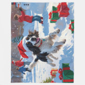 Couverture Polaire Springer Spaniel courant dans la neige avec un cha (Devant)