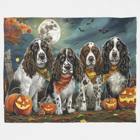 Couverture Polaire Springer Spaniel Halloween Éffrayant (Devant (Horizontal))