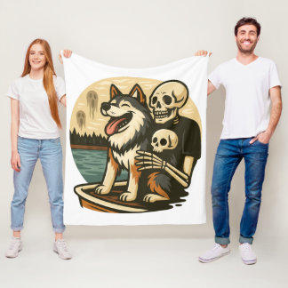 Couverture Polaire Squelette avec chien sur un lac hanté d'art d'horr