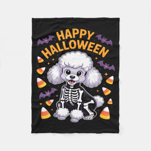 Couverture Polaire Squelette de caniche Joyeux Halloween (Devant)